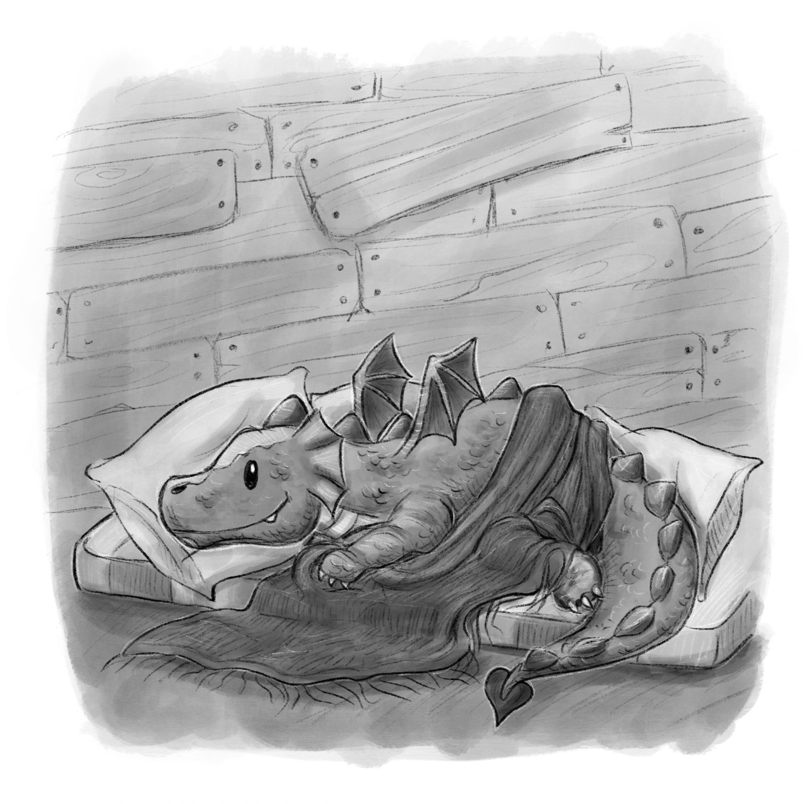 Illustration für "Drachenangst und Menschenmut" von Wiebke Tillenburg: Drache Hugo im Baumhaus (c) Esther Wagner