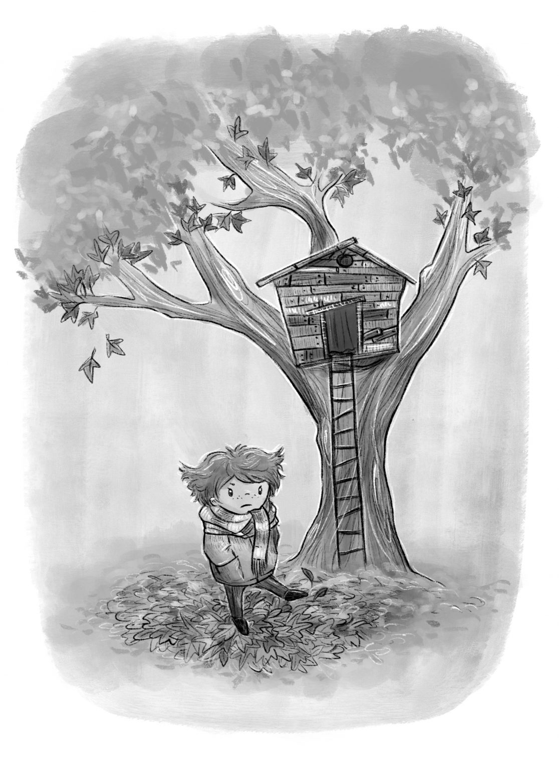 Illustration für "Drachenangst und Menschenmut" von Wiebke Tillenburg: Laubtreten (c) Esther Wagner